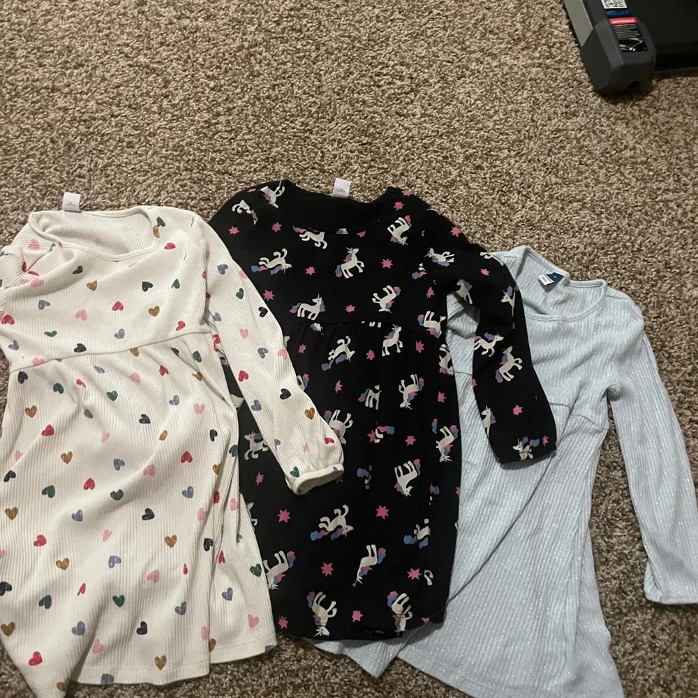 Old Navy Girls Long-Sleeve Knit Dress Set - White, Black, Light Blue